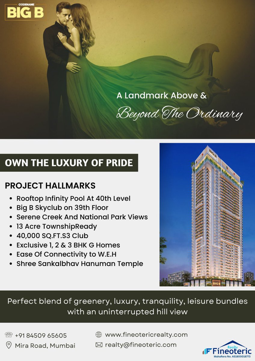 FineoRealty's tweet photo. Codename Big B at Sanghvi S3 EcoCity.A location that integrates luxury with serenity, a project that has all modern amenities, Big B is truly the Big B among all modern projects in Mumbai. #realestate #mumbairealestate #property #mumbaiproperty #propertyconsultants #dahisar https://t.co/y129Q2vfiY