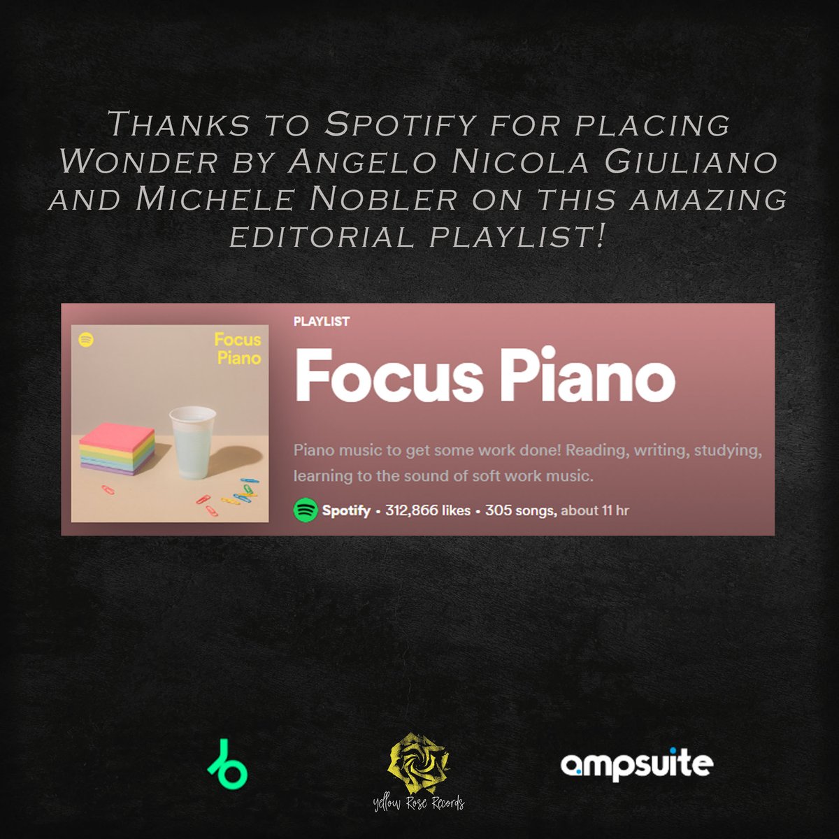 Thanks to Spotify for placing Wonder by Angelo Nicola Giuliano and Michele Nobler on this amazing editorial playlist! Check it out here: open.spotify.com/playlist/37i9d… Powered by @AMPsuite and @beatport Supported by @ValleyVRecords