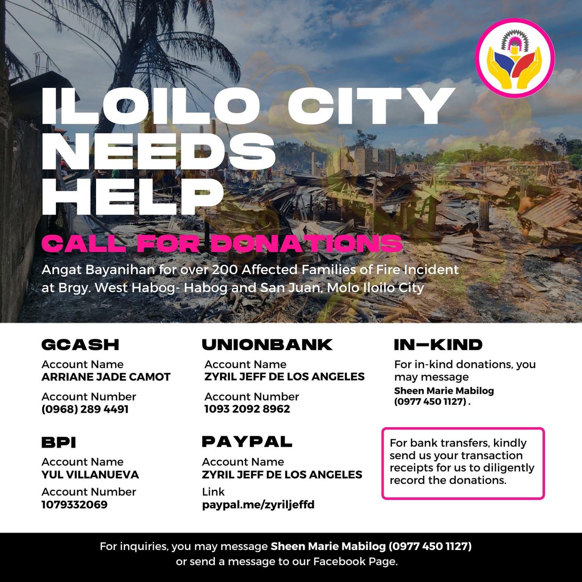 PinkNaLangga's tweet photo. ILOILO CITY NEEDS HELP!

MAKI-AMBIT SA ANGAT BAYANIHAN!

#MoloIloiloCityFire
#PinkNaLangga
#AngatBayanihan

Photo courtesy of Iloilo City DRRM https://t.co/0FQJsFz6RH