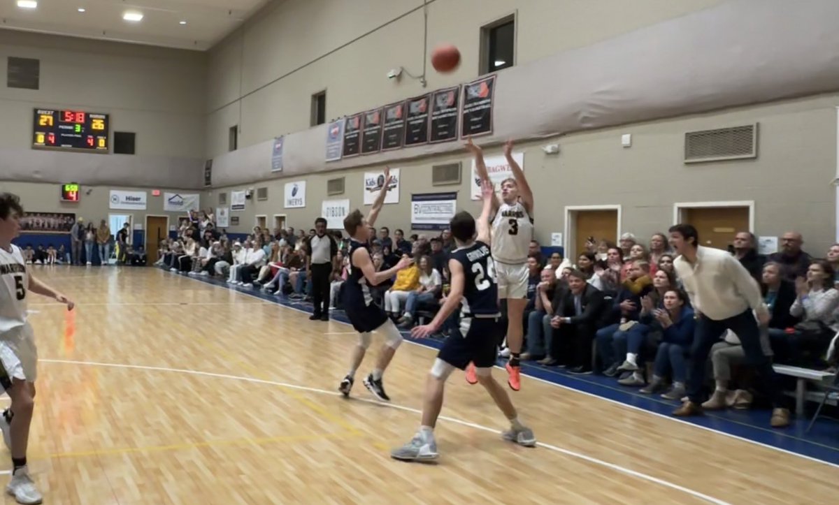 IsaacTBealer's tweet photo. More highlights from our big win vs St John Bosco are coming but this photo is my favorite. :04 left on shot clock, two defenders rushing, fans yelling at me. 💵 20p with 5 threes for the game. https://t.co/jZpiZAMuFk