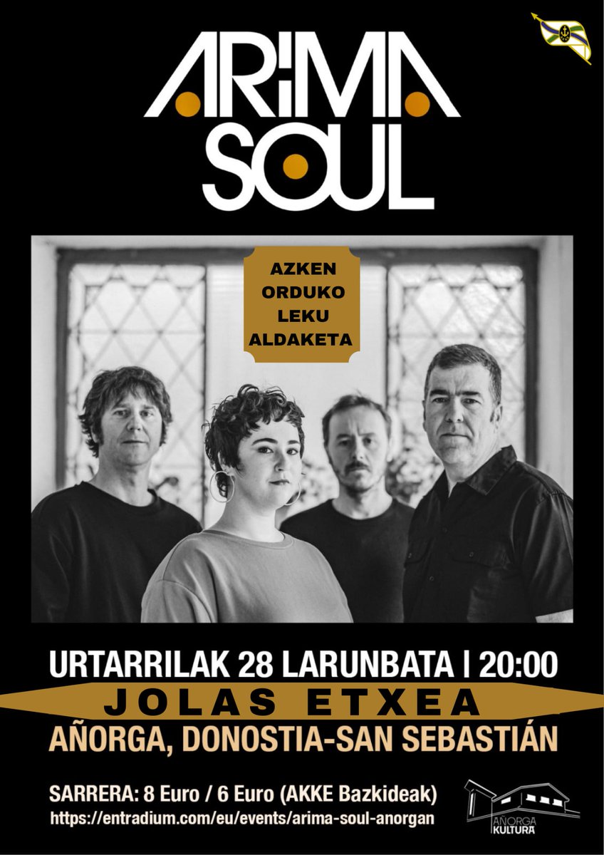 arima_soul's tweet photo. Gaur Añorgako Jolas Etxean!
¡Hoy en Jolas Etxea, Añorga!
SARRERAK / ENTRADAS https://t.co/1W52VTrucn
#arimasoul #añorga #soul #kontzertua #jolasetxea https://t.co/ms0m7pk1oP