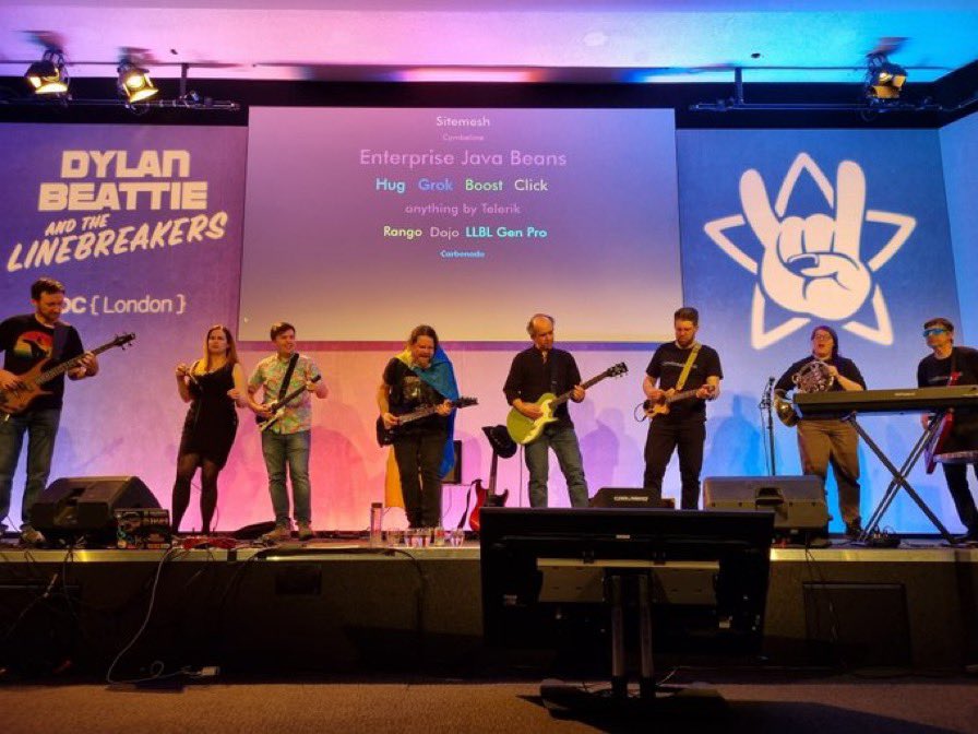 What a week, #NDCLondon! A new talk successfully delivered, becoming a JavaScriptær, a gig with @dylanbeattie and the Linebreakers, karaoke, the roast of @markrendle at @PubConf and finally a night of metal clubbing at @VoodooLondon1! It was a blast! Thank you, awesome peeps! 🤩