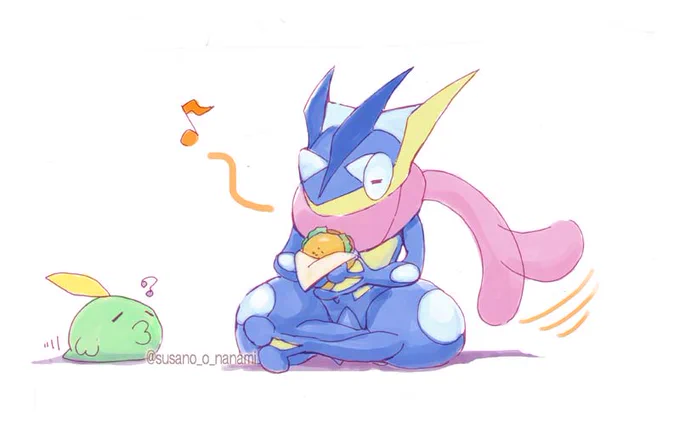 ゲッコウガとハンバーガー(2020年の過去絵)#Pokémon #Greninja 