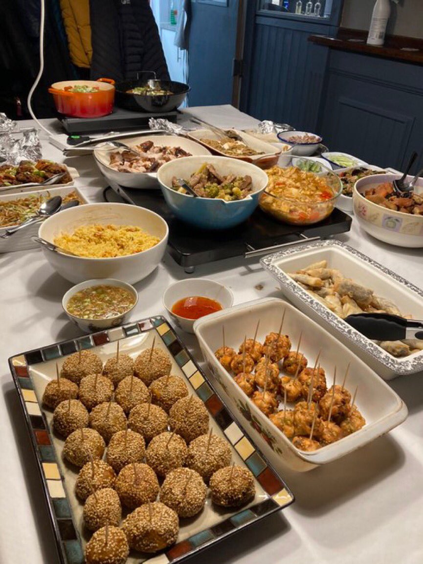 KitchandBot's tweet photo. Last night’s Supper Club was Chinese Night and it was all rather splendid. Well done everyone. The sesame and salmon balls were outstanding. @BellWeardale @byrecottage https://t.co/Z2R73okvyt