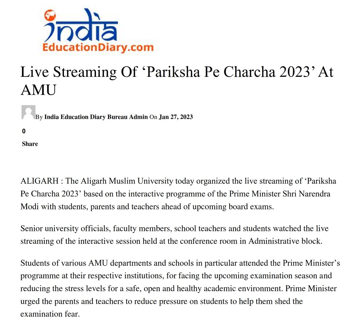 AMUofficialPRO's tweet image. #𝐀𝐌𝐔 𝐥𝐢𝐯𝐞 𝐬𝐭𝐫𝐞𝐚𝐦𝐢𝐧𝐠 of ‘𝐏𝐚𝐫𝐢𝐤𝐬𝐡𝐚 𝐏𝐞 𝐂𝐡𝐚𝐫𝐜𝐡𝐚 𝟐𝟎𝟐𝟑’
amu.ac.in/news/2023/01/2…
@PIBHRD @dpradhanbjp @ProfTariqManso1 @PMOIndia @rashtrapatibhvn @EduMinOfIndia @ugc_india @ani_digital @PTI_News @AMUJournal @AmritMahotsav @narendramodi 
#PPC2023 
👇