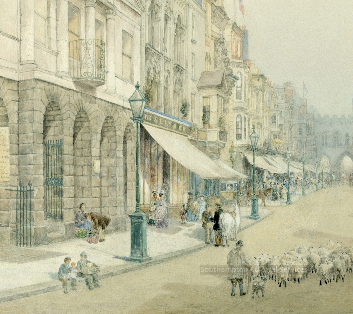 Painting showing the streetlights in #Southampton High Street in 1874. In 1818, the first lamplighter, Charles Beale was hired to light, clean and maintain all the town’s lamps and find oil, cotton and other items so they would burn “from sunset until daybreak” #SotonAfterDark