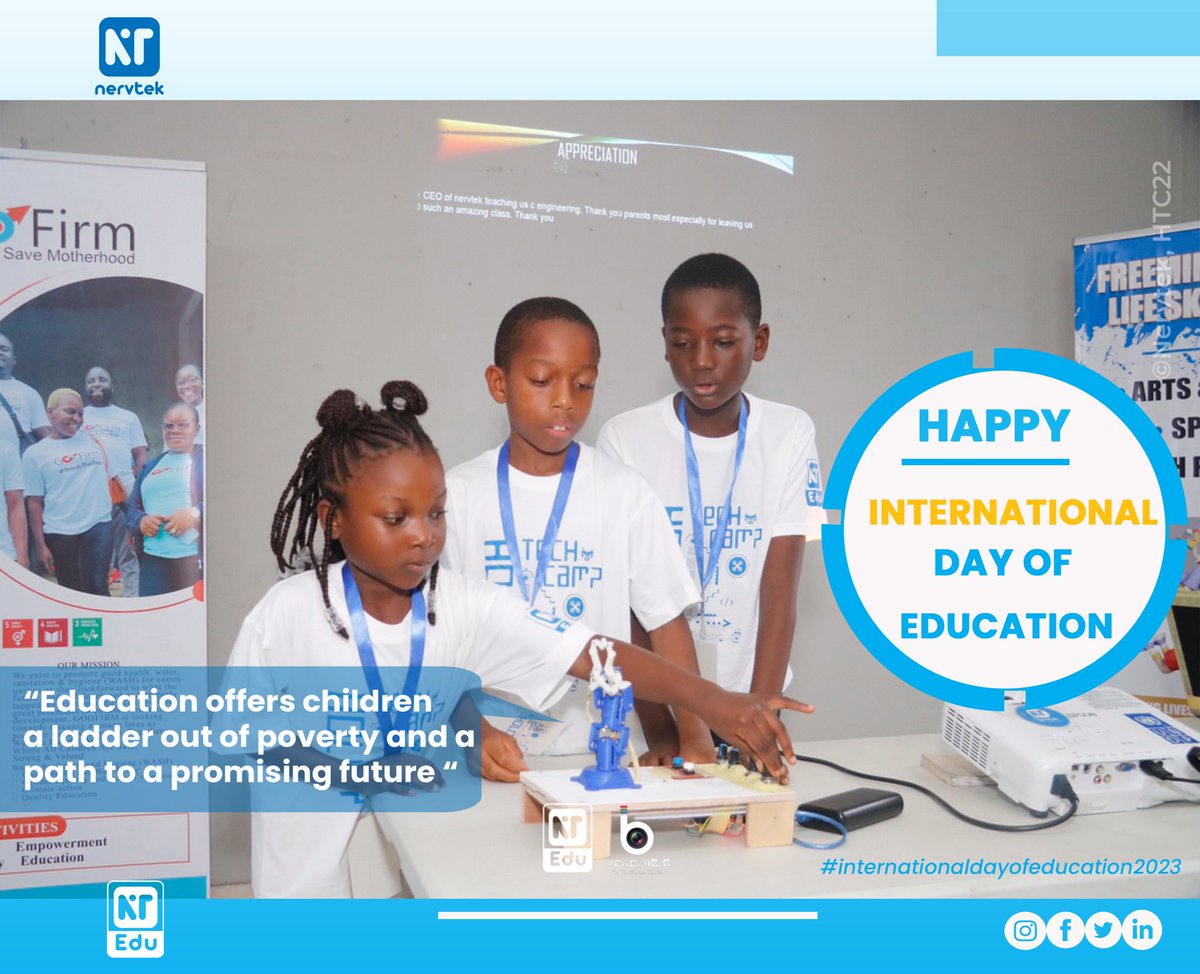 AchaGolder's tweet photo. Education goes far beyond SCHOOLING.

Education is LEARNING.                           

Happy International Day of Education 2023. 
#InternationalDayofEducation #NervtekEdu #UNESCO #Steameducation #nervtek https://t.co/bvATgZ3bUf