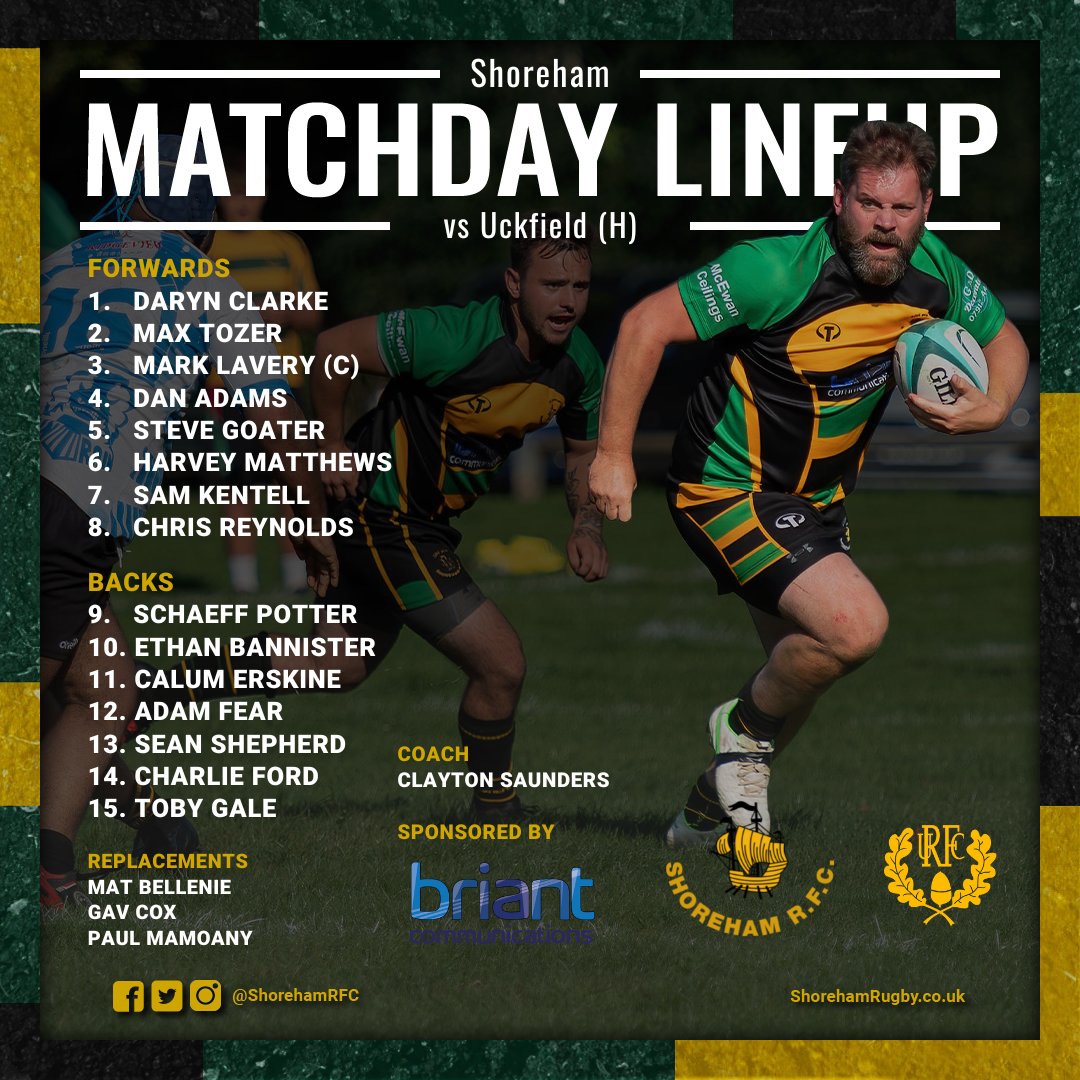 ShorehamRFC's tweet photo. Both sides in league action today

The 1XV host @ClubUckfield following their tight encounter in the reverse fixture

Meanwhile, the Mighty 2s travel away to @PulboroughRFC 
// KO 2pm 🍖

Special thanks to our match sponsors @BriantComms and T Champman's Window Cleaning

#rugby https://t.co/HVXcek6cZH