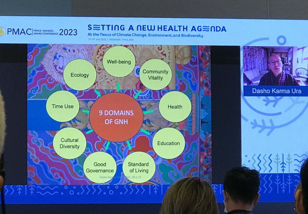 tan_sulin's tweet photo. #PMAC2023 session on metrics &amp; measurements heard the call to put people at the heart of #climate crisis. Dasho Karma Ura who was instrumental in the concept of the Gross National Happiness (GNH) Index in Bhutan said “happiness is irrelevant if the whole (human) species is gone.” https://t.co/K2NHGBMSHA
