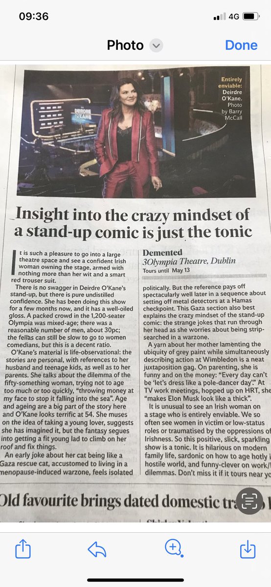 DeirdreOKane1's tweet photo. My first Irish review for stsndup EVER.. thank you @Katy_Hayes @Independent_ie   was worth waiting 25 years for! 😎😎 https://t.co/wcnrRdNAky