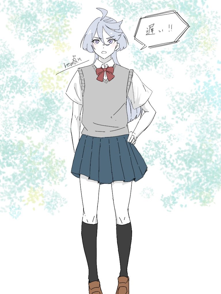 miorine rembran 1girl skirt solo school uniform hand on hip socks long hair  illustration images