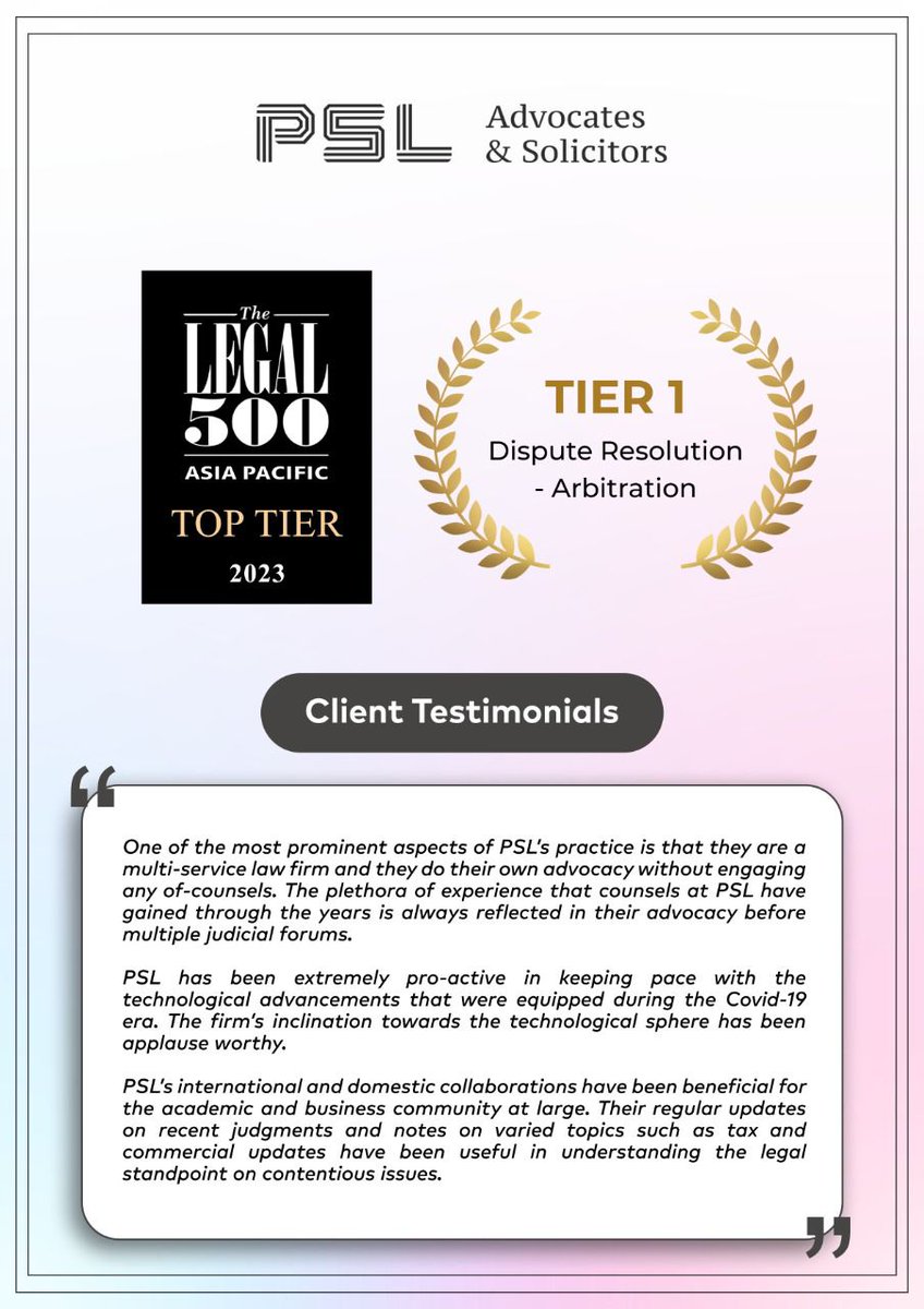 Thanks to our people and clients, we’re ranked Tier 1 in our Dispute Resolution: Arbitration practice area by @thelegal500 for the fourth year in a row.

#leadinglawyers #leadinglawfirm #recognitionawards #disputeresolution #arbitration #lawfirm #pslchambers #legal500