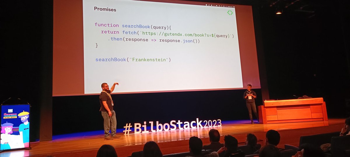 La respuesta a la gran pregunta sobre el sentido de la vida, el universo, y la asincronía en JavaScript 
<a href="/nuria_codes/">Núria ﹤🌶️﹥🌈</a> <a href="/ismanapa/">Isma Navarro﹤🚀﹥</a> <a href="/CodelyTV/">Codely ﹤🍍﹥</a>
#bilbostack23