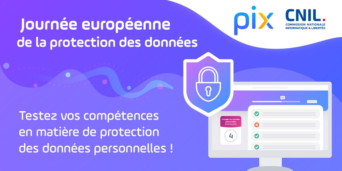 Le 28 janvier, c’est la journée européenne de la protection des données 🔐 Le saviez-vous ? Depuis 2022, la <a href="/CNIL/">CNIL</a>  et Pix travaillent ensemble sur les défis Pix dans la compétence “Protéger les données personnelles et la vie privée”. 💡 Testez-vous ! ➡️app.pix.fr