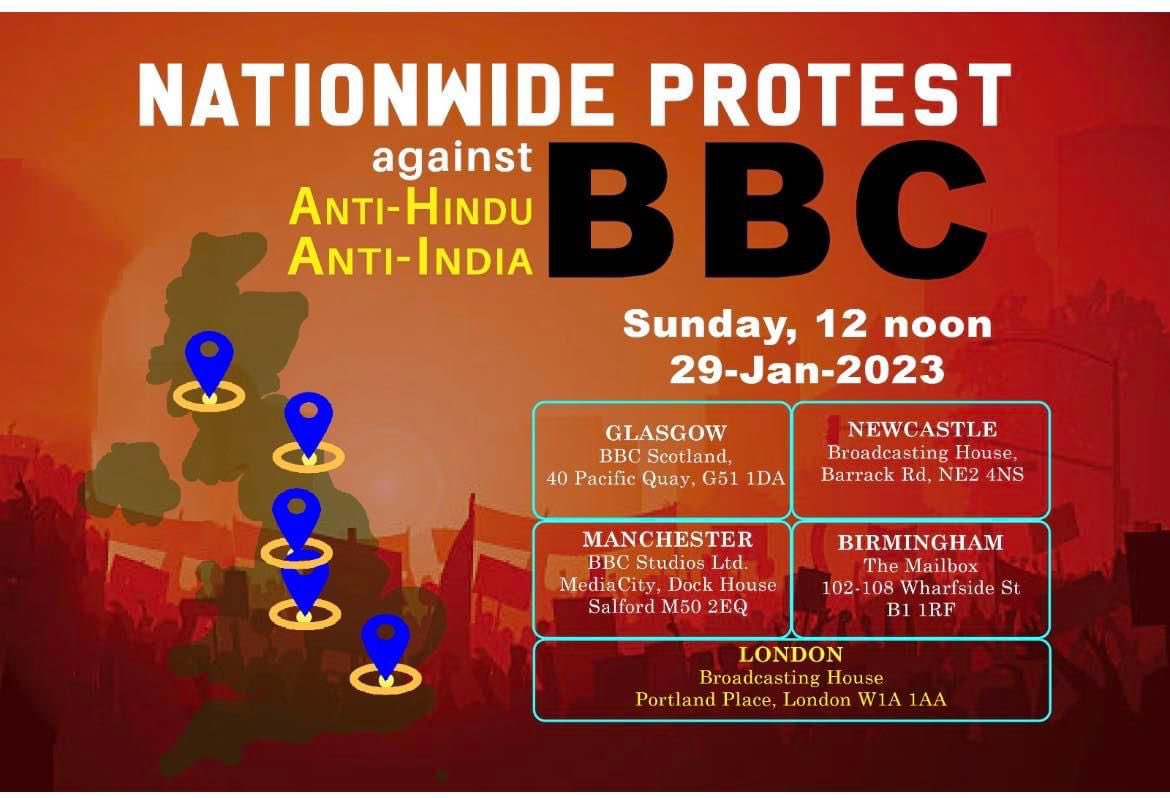 bbc_protest's tweet image. Indian Diaspora is doing Nation wide protest against BBC. Please come forward and join on ur respective locations near to you.

BBC known for their continuous hate against India 🇮🇳 and PM @narendramodi This must stop. A balance reporting expected not one sided view #BBCProtest