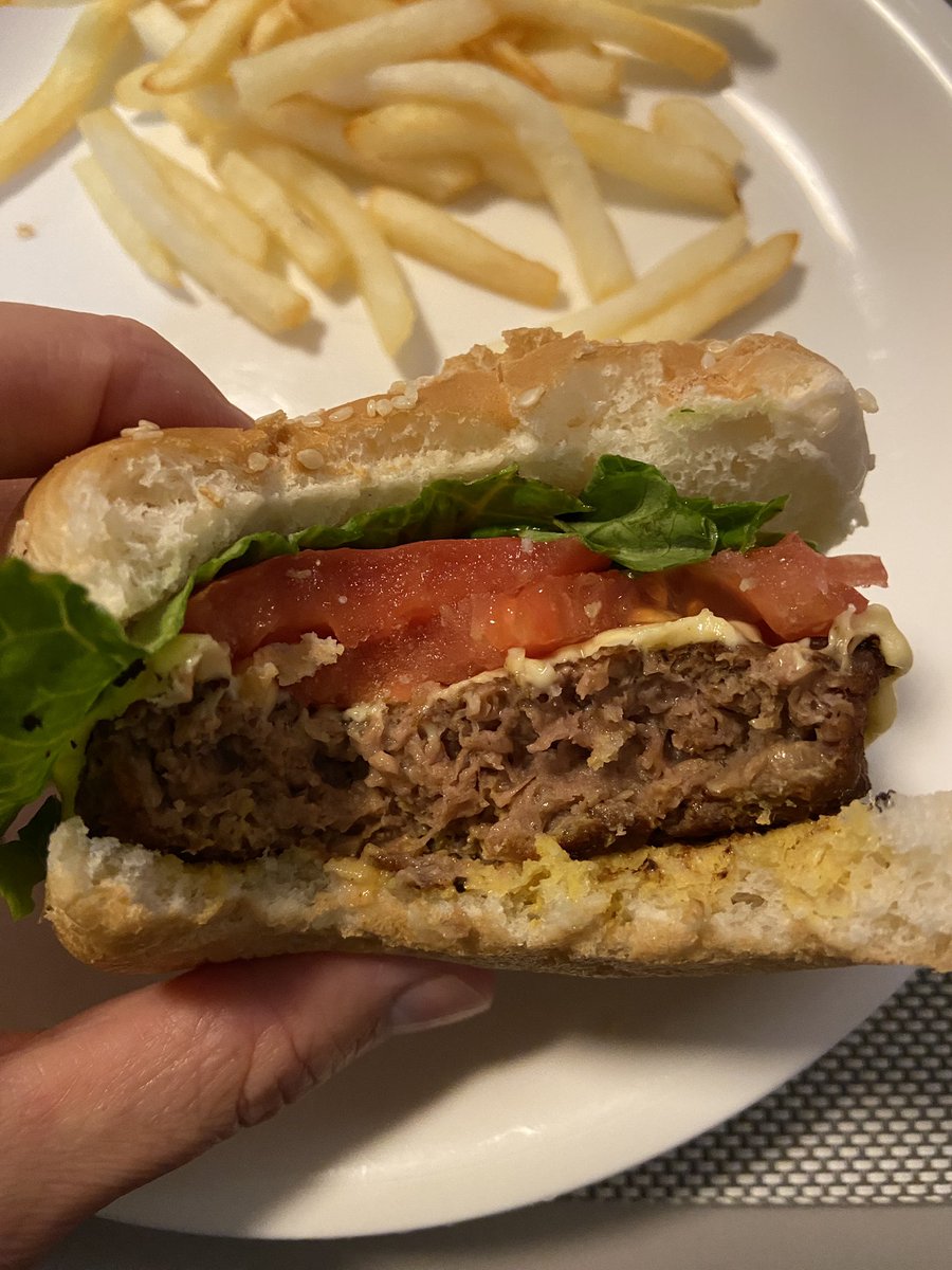 MadForMaple's tweet photo. It was pretty good. Entire family impressed #BeyondBeef. I'd honestly still rather a beef burger but it was tasty and tasted real. Since I've developed a soy allergy I have to be careful eating things like this though! https://t.co/kjNaEoxI5n