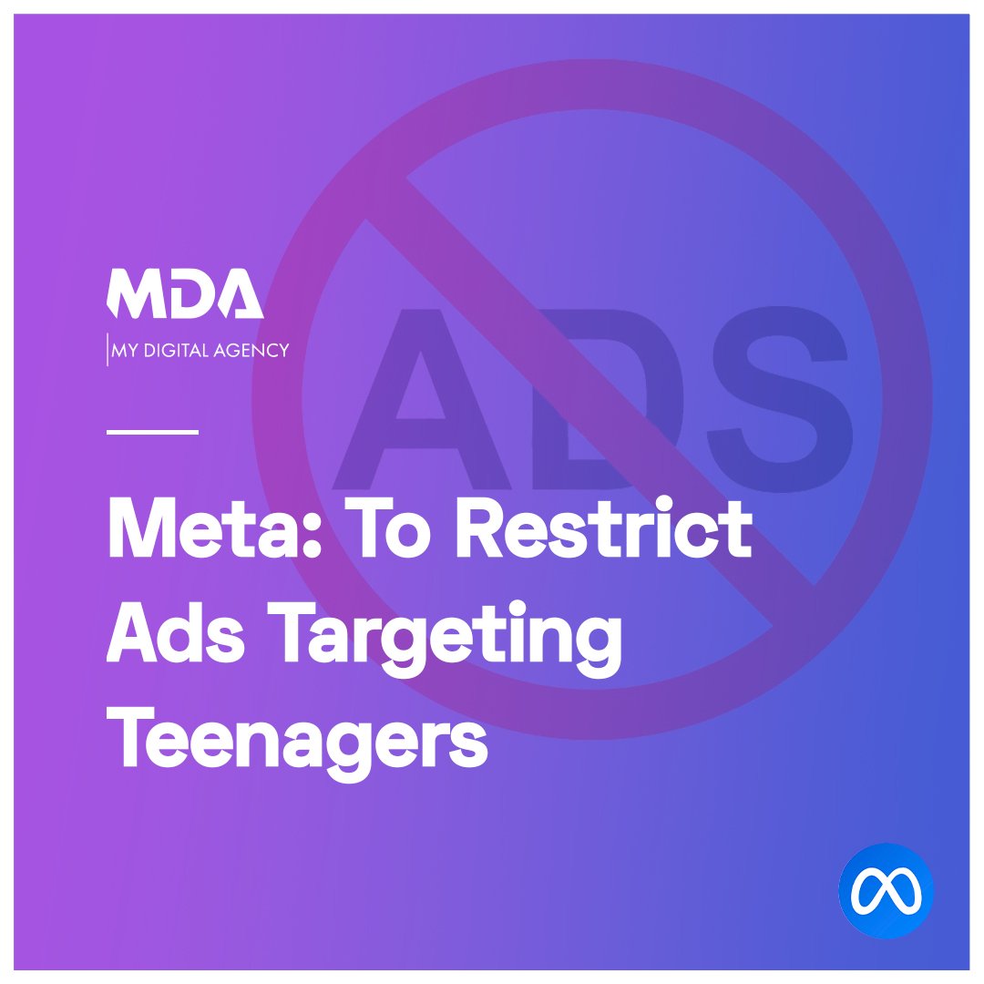 Meta restricts advertisers to target teenagers with ads on their social media platforms. It will also remove gender options for advertisers to target teens. #Meta will additionally release new options that will empower teenagers to manage the ads in their apps.

#mydigitalagency
