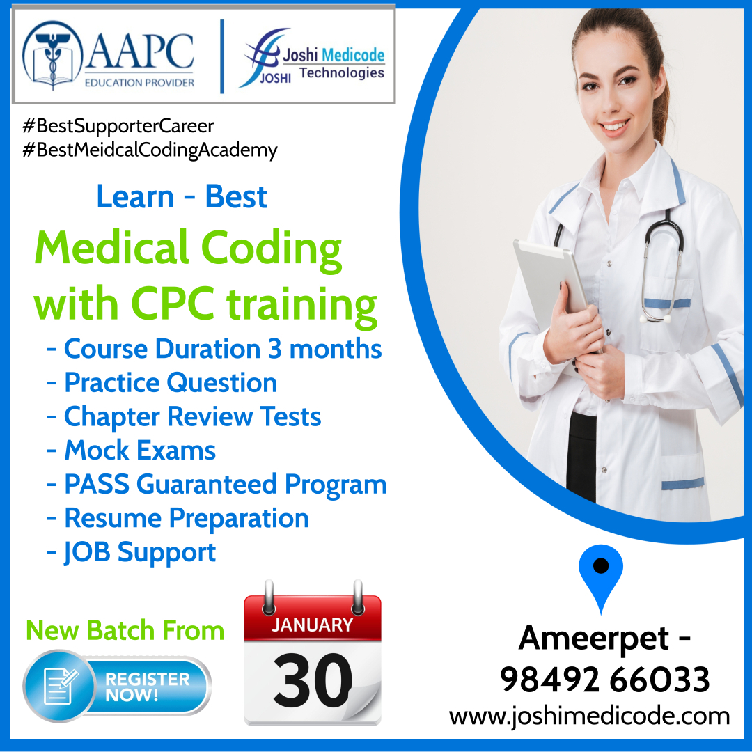 joshimedicode's tweet image. #bestmedicalcodingacademy
Comprehensive Medical coding CPC training By AAPC Approved Instructor @ Leading Medical Coding Academy "Joshi Medicode Technologies", Ameerpet, Dilsukhnagar & Warangal.
call / 9849266033 / 9032759395 / 9032089136 / 9032695333