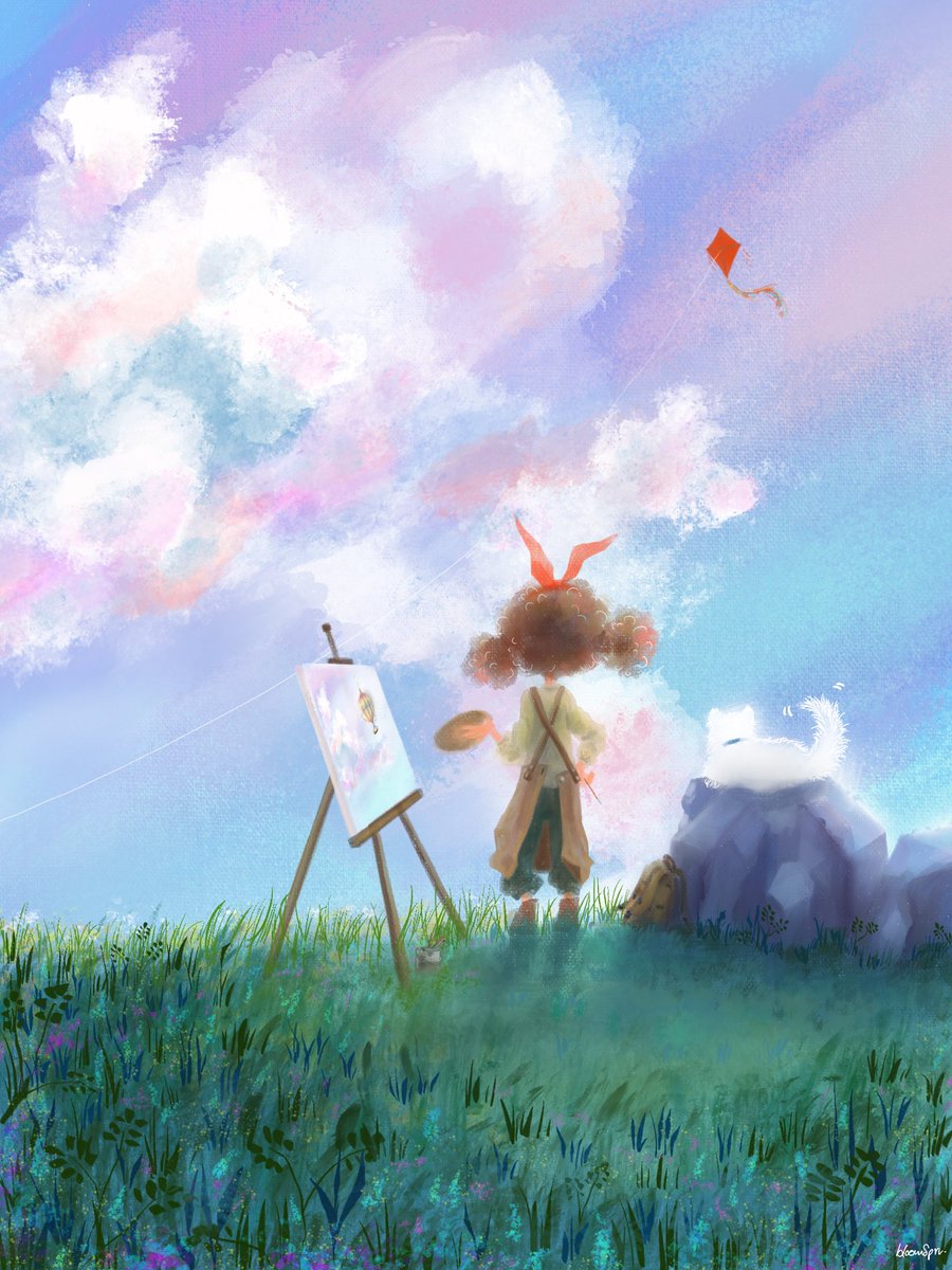 “Painter”

One day Chibi
。
。
。
We’ll fly high in the sky like that kite 
We will soar in the wind

All by ourselves

頑張るぞ〜！

Technique : digital painting  
File type: PNG  
Canvas size : 1620x2160  
File size: 6.9 MB

0.4◎ <a href="/formfunction/">Formfunction</a>

🔗⤵️