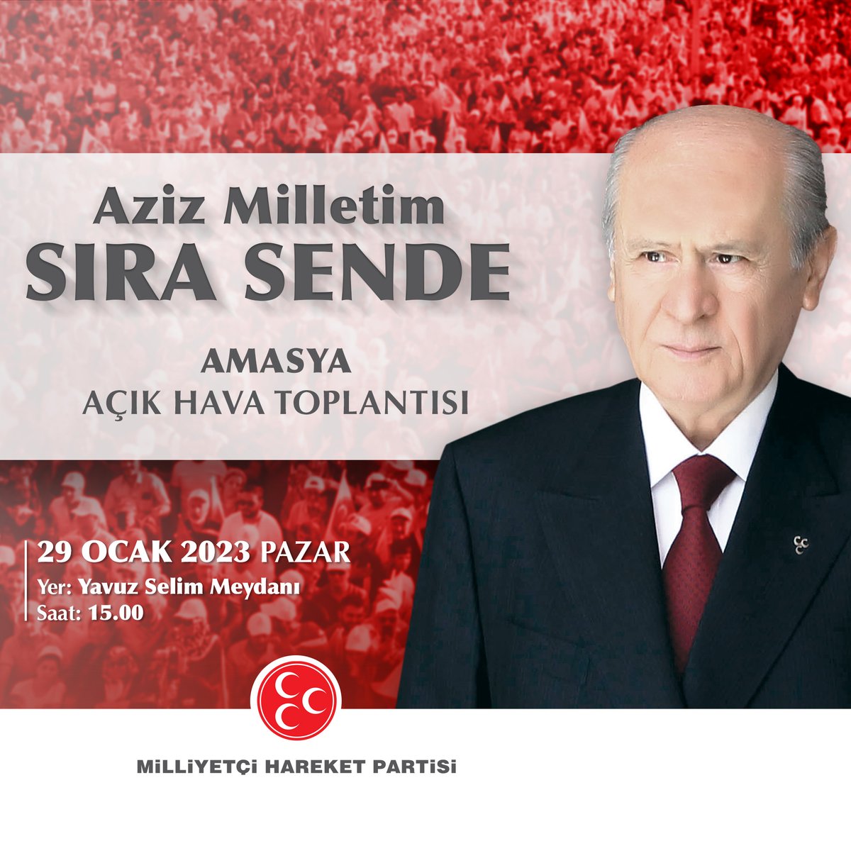 AzizMilletim SıraSende Amasya Açık Hava Toplantısı 29 Ocak 2023 Pazar Saat: 15.00'te Yavuz Selim Meydanı'nda