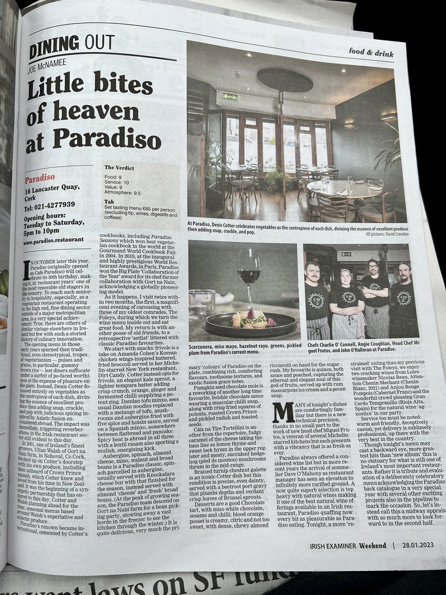 30 years on and vegetarian restaurant <a href="/paradisocork/">Paradiso</a> still blowing the minds of food critics.  Joe McNamee in todays <a href="/irishexaminer/">Irish Examiner</a>