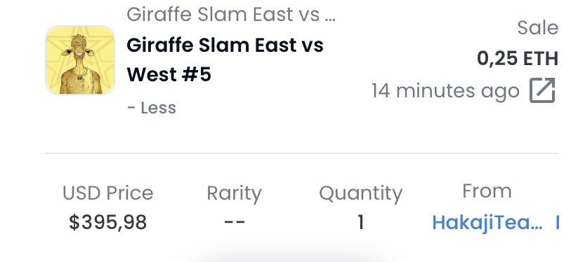 🚀 Giraffe Slam East vs West 🚀

🔥NFT #5 sold at 0.25 Eth

Buy your special NFT now on opensea.io/collection/gir…

🏀 Only 10 NFTs available🏀