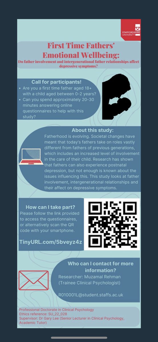 Are you a new dad with a child aged between 0-2 years? Please take part in this online research study about first-time fathers’ emotional wellbeing! tinyurl.com/5bveyz4z
