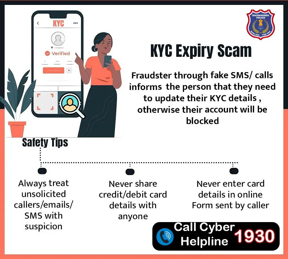 MalkajgiriCop's tweet photo. #CyberCrimeAlert
Don't fall prey to #KYC_Frauds.
#Beware_StaySafe
#cybercrime https://t.co/hLwvPOSS0p