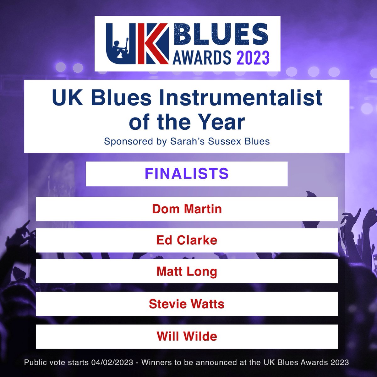 Today's the day we reveal the top 5 nominees who are the Finalists in each category in The UK Blues Awards. Congratulations to all involved! Public voting starts on 4th February so watch out for the link then. Here's the Instrumentalist of The Year category Finalists