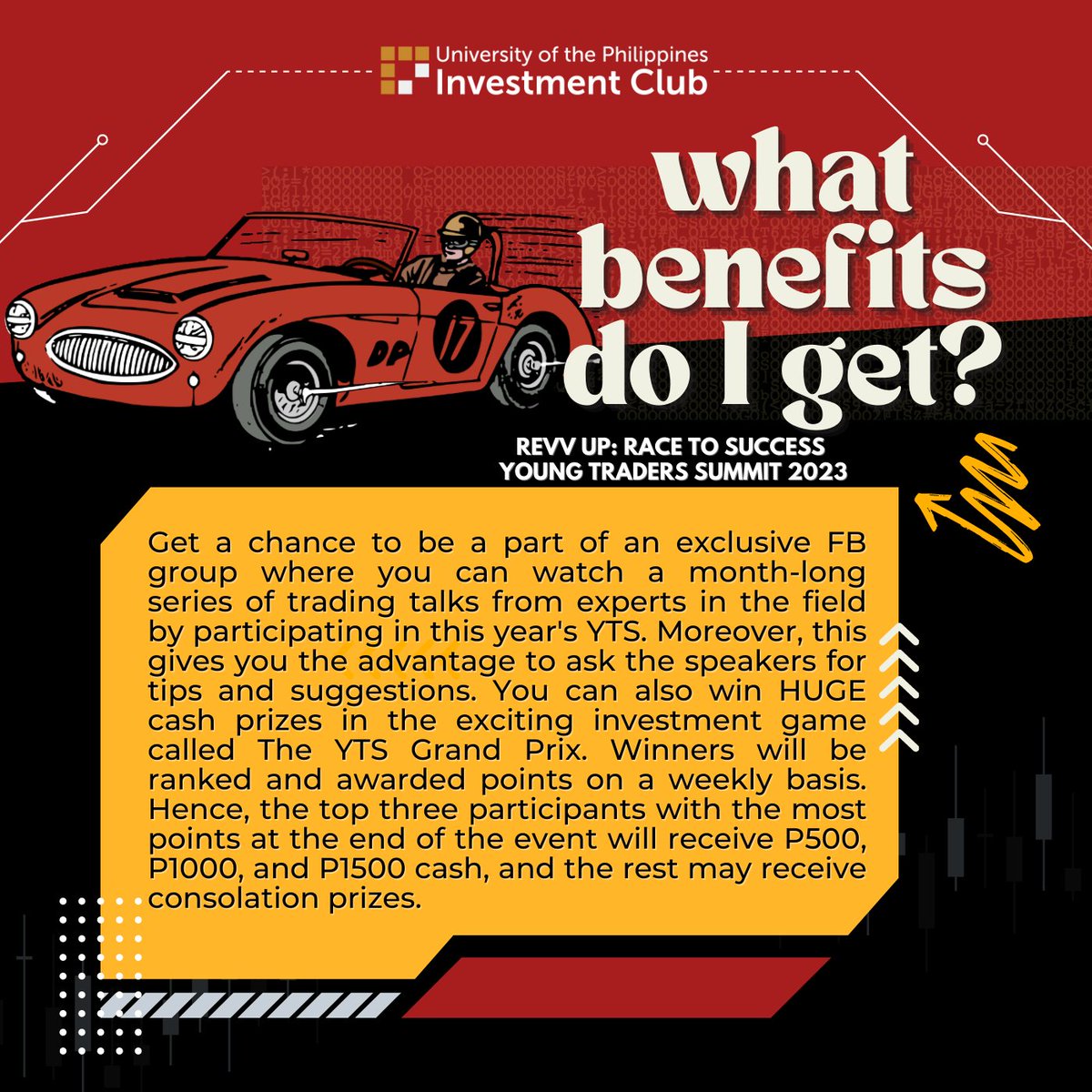 UPIC_PH's tweet photo. Fill up your tanks and start your engines! ⛽🚦

The annual Young Trader's Summit is back! Get a chance to win HUGE cash prizes and  engagament with notable finance speakers, jumpstarting your journey towards investing. What are you waiting for? See you at the starting line! 🏁🏎 https://t.co/0FWsku87QV