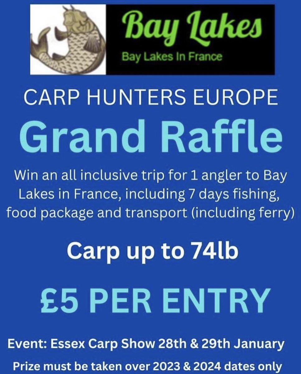 Come find us at #theessexcarpshow for #carphunterseurope ! Buy tickets from me at the event or purchase online with bank transfer! 
Got to be in it to win it! #fishing #angling #baylakes #gofish #tickets