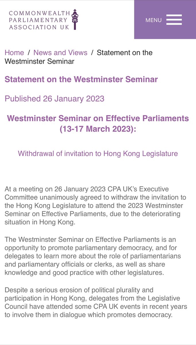 kevinkfyam's tweet photo. Congratulations to @CPA_UK for deciding to disinvite #HongKong legislators who represent authoritarian oppressors of HK people. Western governments and bodies should turn every HK official, legislator and luminary who side with the CCP regime into international pariahs. https://t.co/wTWxyrjD2W