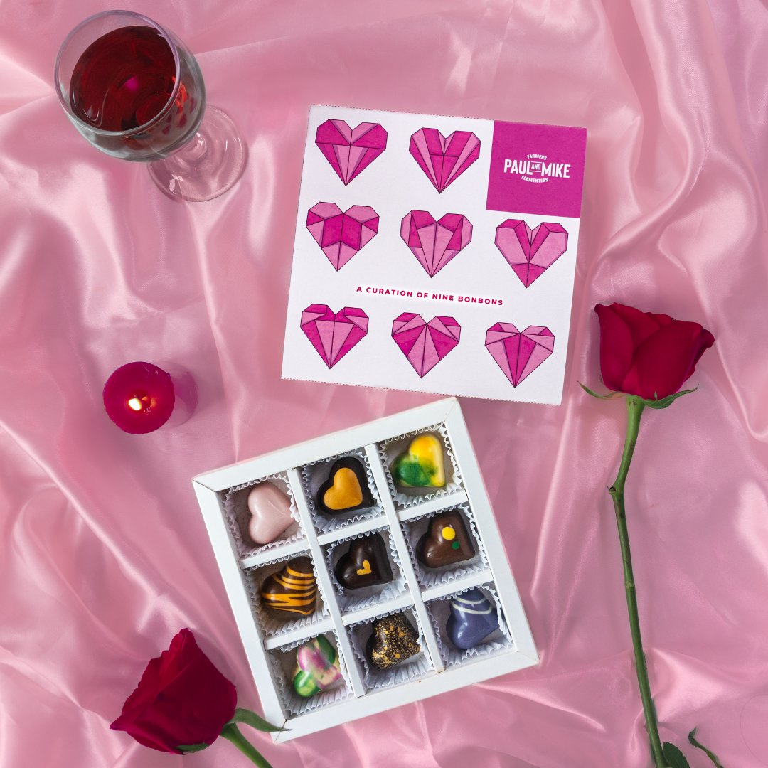 Nothing says love more than an assorted box of chocolate bonbons, passionately crafted by Paul And Mike. Nine unique flavours in our love language in dark, milk, and white chocolate. Order now at paulandmike.co