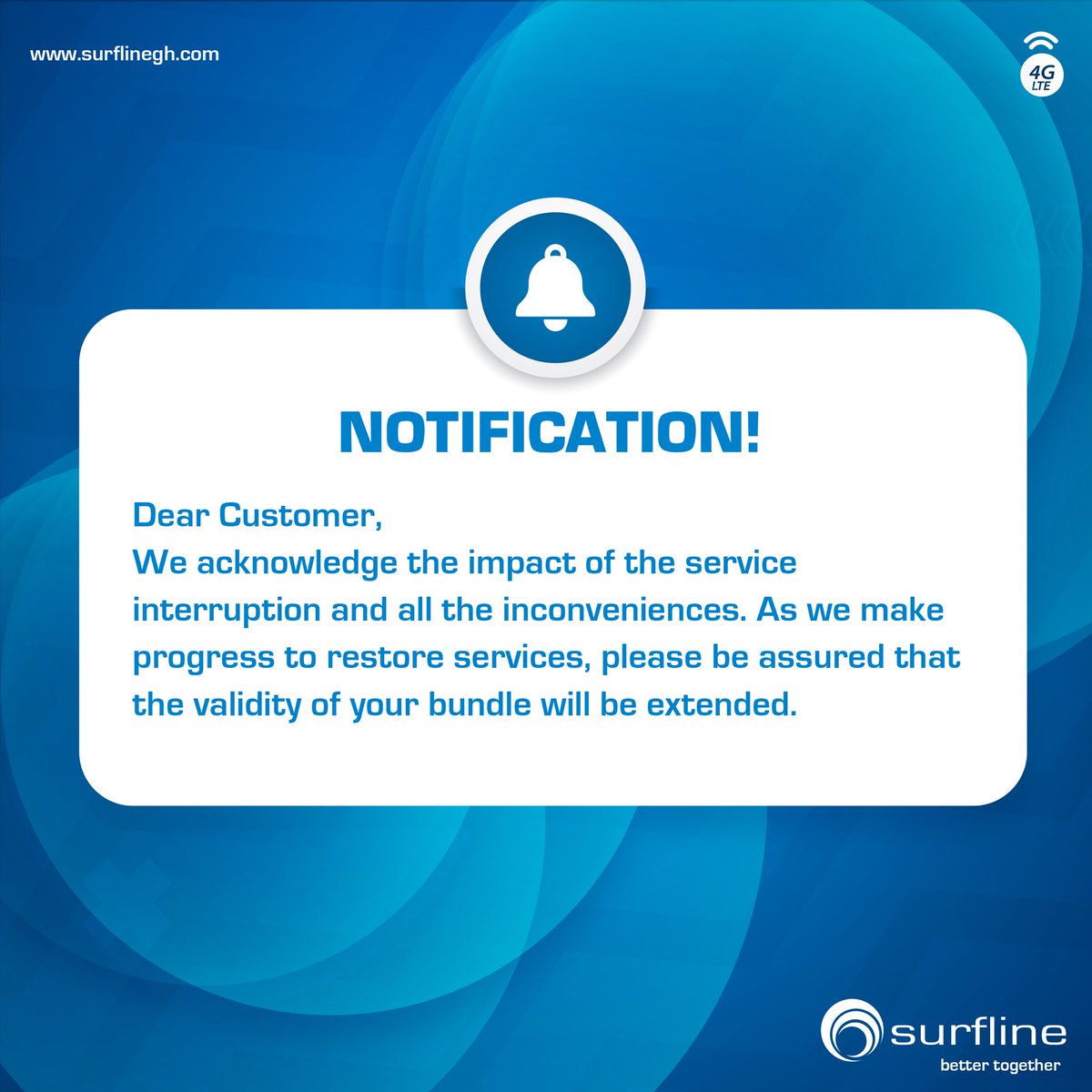 UPDATE ON NETWORK DOWNTIME