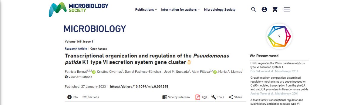 Very happy 🤩to share this work on #T6SS regulation in the biocontrol agent Pseudomonas putida (microbiologyresearch.org/content/journa…) just published in #MicrobioJ @MicrobioSoc. Open 🧵 (1/5).