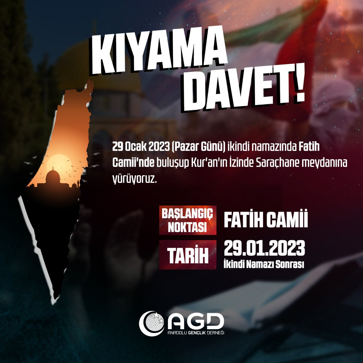 KIYAMA DAVET !

Yüce Kitabımız Kur'an-ı Kerime yönelik alçakça provokasyonlar ve Filistin'de mülteci kampına yapılan katliamı telin için Yarın(Pazar) ikindi namazında Fatih Camii'nde buluşup Kur'an'ın İzinde Saraçhane meydanına yürüyoruz.

#EnGüzelCevapKuran
#BestAnswerQuran