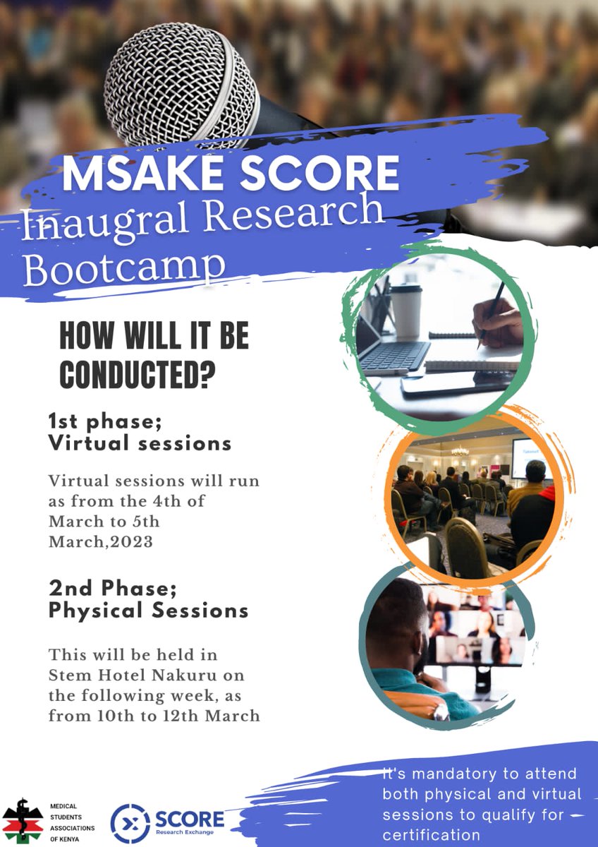 scorebootcamp's tweet photo. The training will be in two phases,
-virtual sessions on 4th and 5th March, 2023
- physical event at Stem hotel Nakuru, from 10th to 12th
- it's mandatory to attend both phases of training to qualify for certification and get assigned a mentor

limited slots available https://t.co/FGmzrG62th