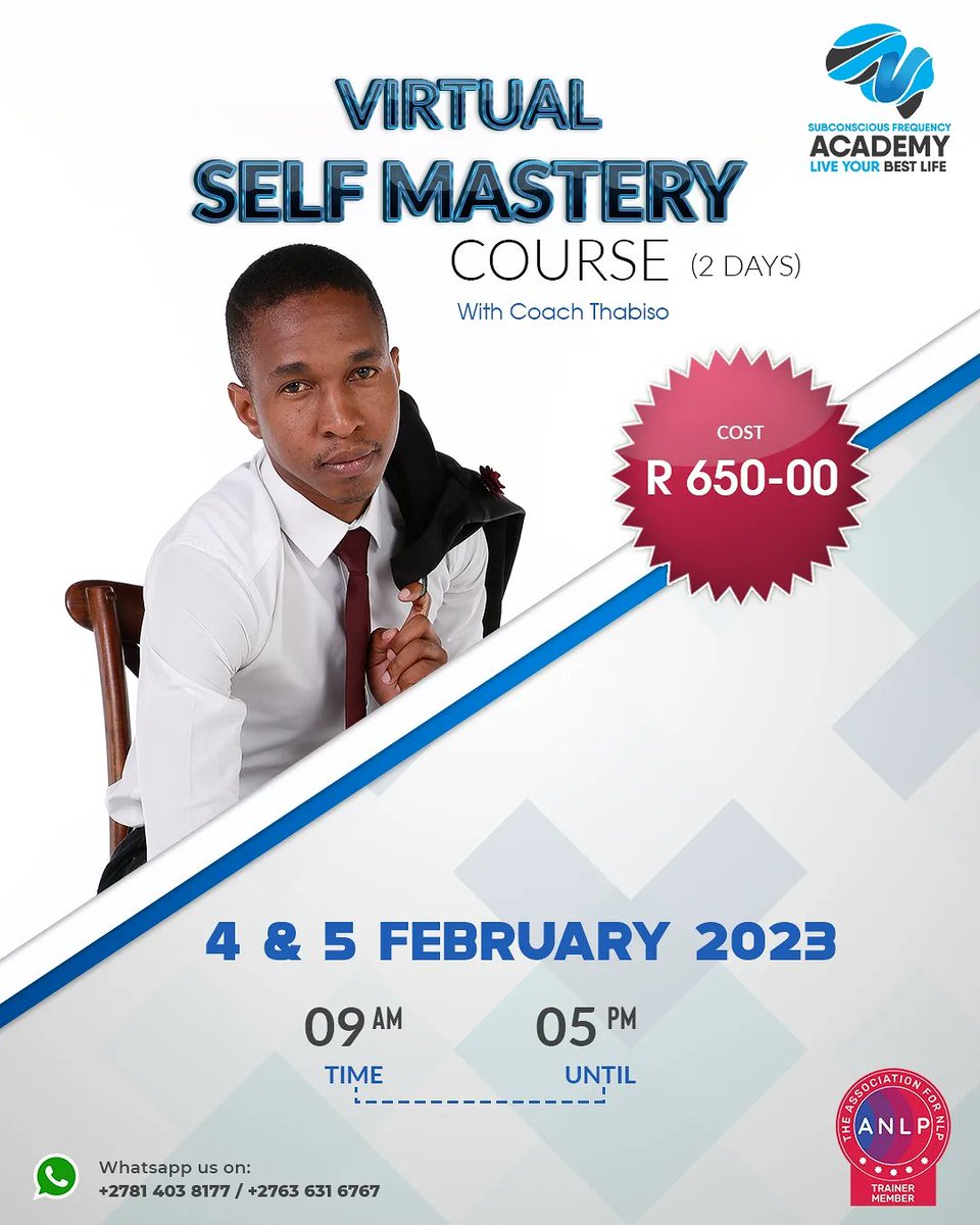 coachmailulanlp's tweet photo. Do you want to learn how your mind works, giving you the results you are getting, whether good or bad? #SelfMasteryCourse https://t.co/8v6lBAnPhc