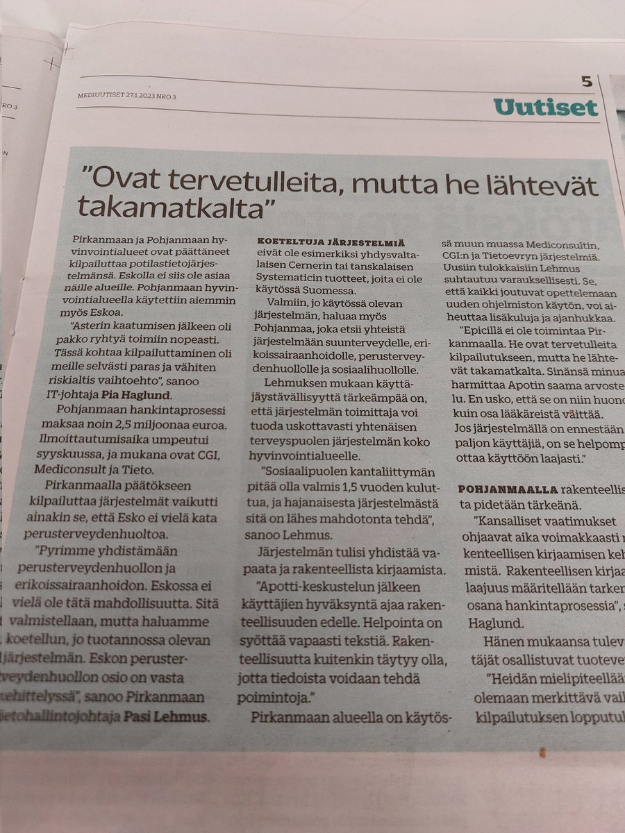Olli Lohi (@lohiolli) on Twitter photo Huolestuttaa @mediuutiset uutisointi. Yritetäänkö Apottia ajaa Pirkanmaalle <a href="/PasiLehmus/">Pasi Lehmus</a> <a href="/Pirha_fi/">Pirkanmaan hyvinvointialue</a>
Ja oikeastiko käyttäjäystävällisyys toissijaista? Huolestuttaa @mediuutiset uutisointi. Yritetäänkö Apottia ajaa Pirkanmaalle <a href="/PasiLehmus/">Pasi Lehmus</a> <a href="/Pirha_fi/">Pirkanmaan hyvinvointialue</a>
Ja oikeastiko käyttäjäystävällisyys toissijaista?