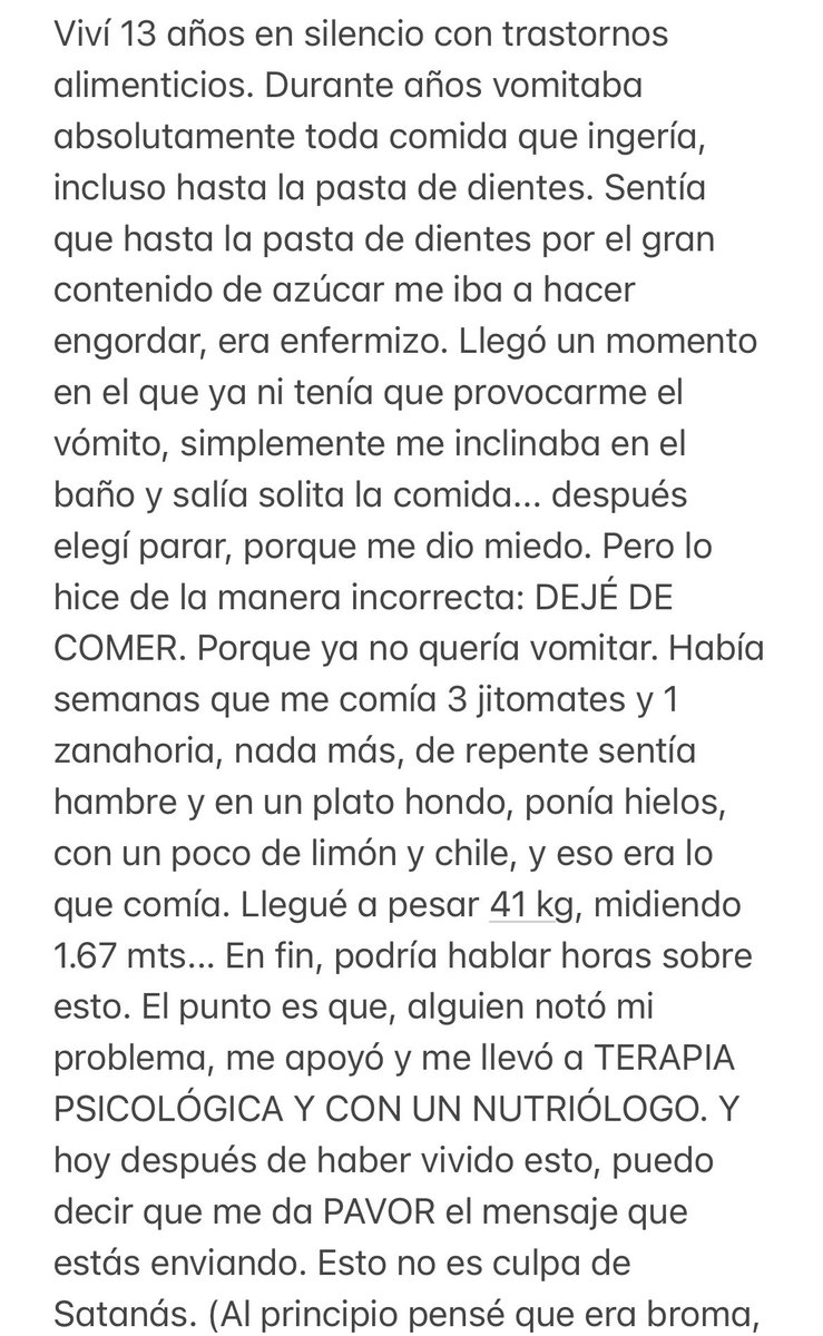 EvaDeMetal's tweet photo. Qué terrorífico y lamentable el mensaje de @Paugalindo - PauTips sobre los trastornos alimenticios.
Ya que borró mi comment en su video, también lo voy a dejar aquí: https://t.co/lghUs44r1r