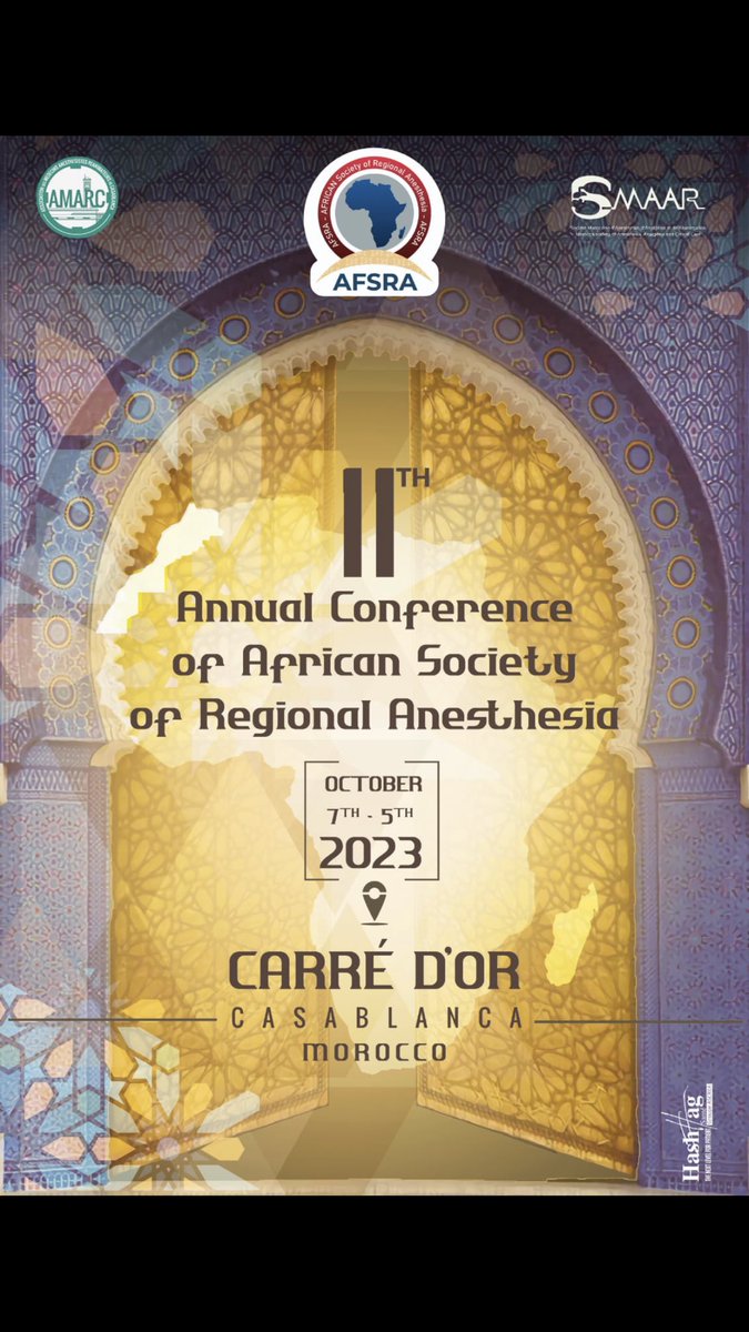 AFSRA (@afsra10) on Twitter photo Announcement π£π£ itβs finally happening ,Next #AFSRA23 is in Land of light and Enchantment π²π¦π²π¦ Morocco π²π¦π²π¦ with top international faculty from all around the world.<a href="/ASRA_Society/">ASRA Pain Medicine</a> <a href="/ESRA_Society/">ESRA | European Society of Regional Anaesthesia</a> <a href="/RegionalAnaesUK/">RA-UK</a>
π
5th -7th Oct
π Casablanca ππππ Announcement π£π£ itβs finally happening ,Next #AFSRA23 is in Land of light and Enchantment π²π¦π²π¦ Morocco π²π¦π²π¦ with top international faculty from all around the world.<a href="/ASRA_Society/">ASRA Pain Medicine</a> <a href="/ESRA_Society/">ESRA | European Society of Regional Anaesthesia</a> <a href="/RegionalAnaesUK/">RA-UK</a>
π
5th -7th Oct
π Casablanca ππππ