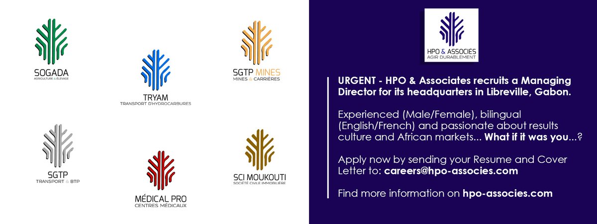HpoAssocies's tweet photo. URGENT - HPO &amp; ASSOCIATES recruits a Managing Director for its headquarters in Libreville, Gabon.

#HPOASSOCIATES #EmploymentInGabon #WorkInGabon #HPO #Gabon #Libreville https://t.co/MiMnXsPOUy