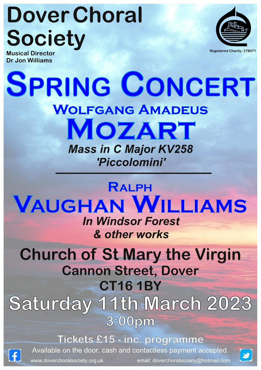 Come and join DCS for our Spring concert as we sing Mozart's Mass in C Major, Ralph Vaughan Williams In Windsor Forest and other works. It is sure to be a fantastic performance!