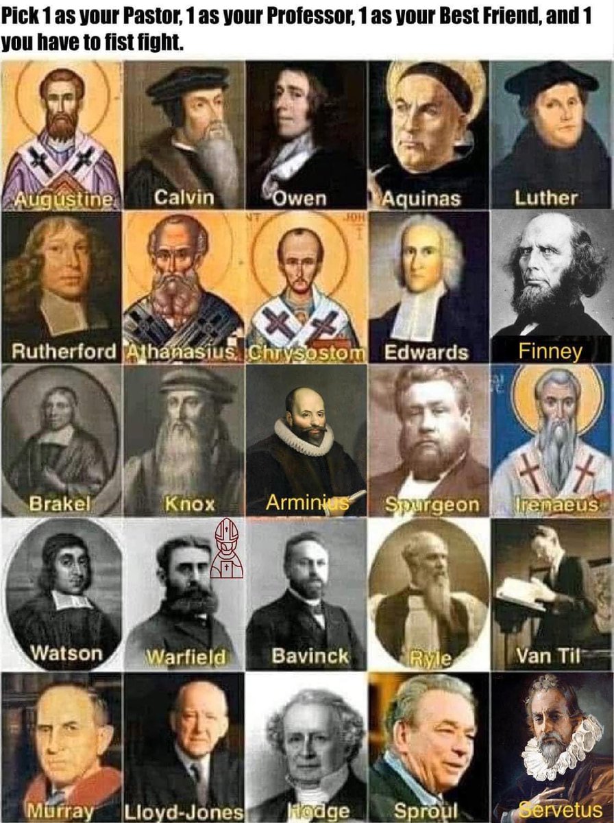 drandrewhebert's tweet photo. Pastor: Lloyd-Jones
Professor: Warfield 
Friend: Augustine
Fist fight: Finney https://t.co/6WpwOqfpJw
