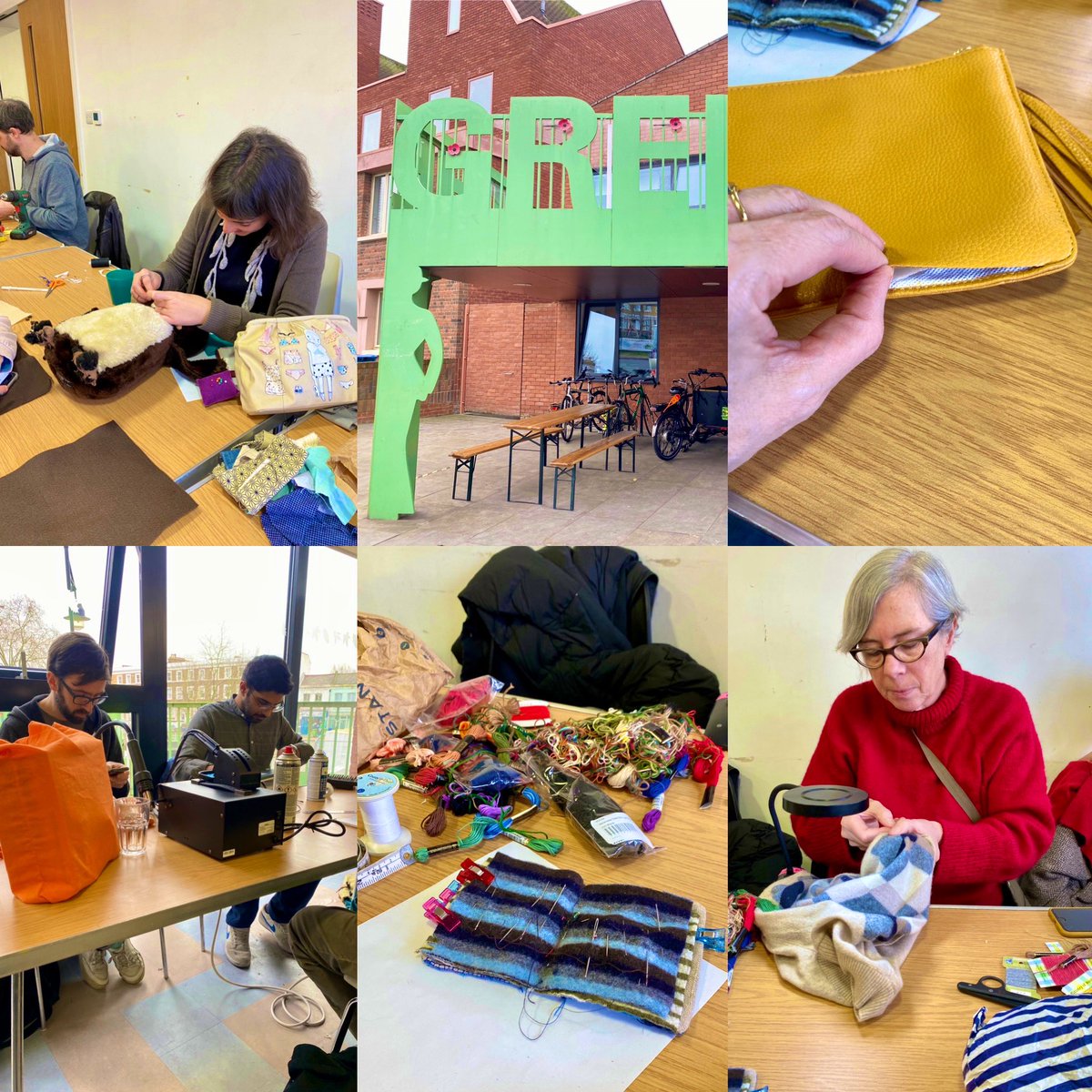 Fun visit today to the Nunhead Repair Cafe. Moira, a volunteer, darned my dress & took a look at my bag which needs a stitch & a dollop of glue! Next door a much-loved owl 🦉 was having a tender upgrade under the watchful eye of his young keepers…🥰 #makedoandmend #reuse