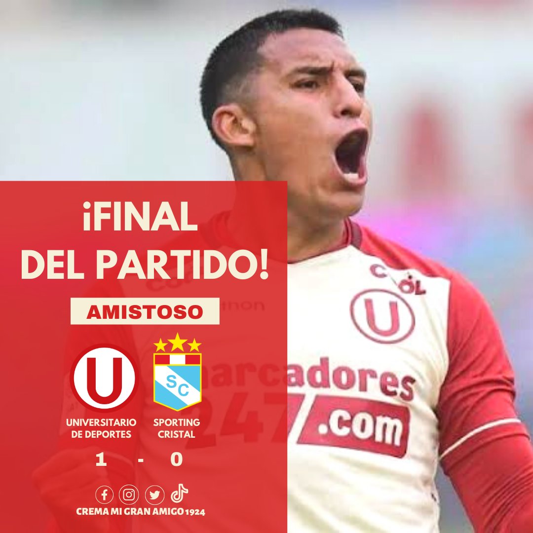 Universitario de Deportes venció 1-0 a Sporting Cristal en el primer partido amistoso en el Estadio Monumental. El gol lo marco Alex Valera para el conjunto crema.

#CREMAMIGRANAMIGO