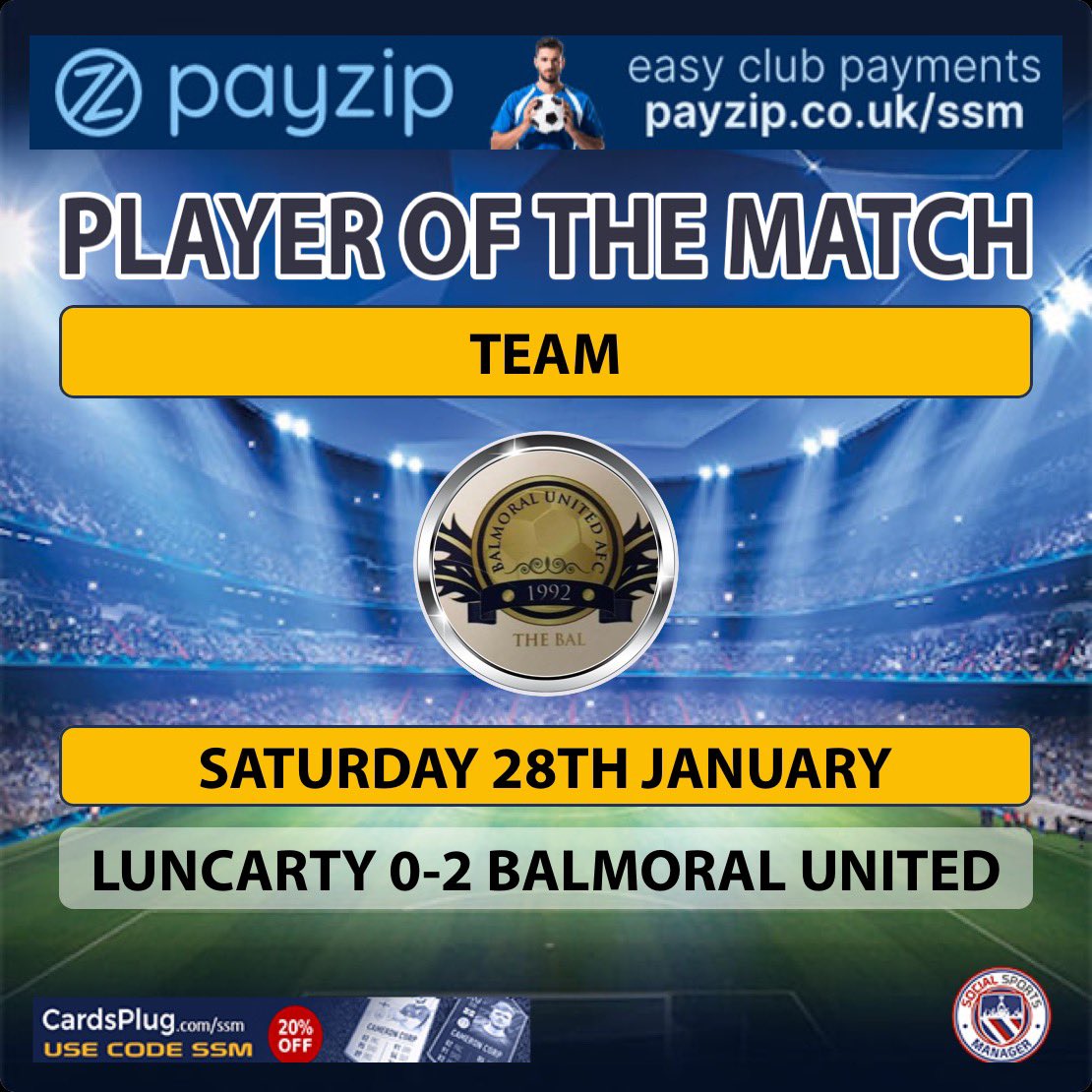 Match Result:

Luncarty AFC 0-2 Balmoral United AFC

⚽️ - Ross Ewan
Ronan Lamb

🧤 - Connor Adamson

Match report on FB.

MTB