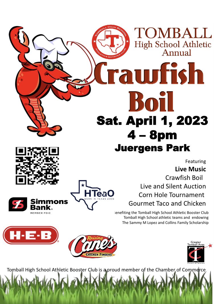 Crawfish Time COOGS! April 1 , 4-8pm at Juergens park .Tickets on sale now and sponsorship spots still available ! @TISDTHS @TISDTJHS @TISDCPJHS @CityofTomball @tomballchamber