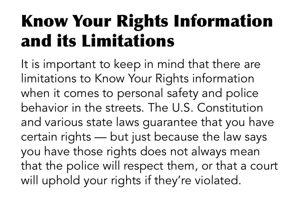 NLGnews's tweet photo. Just because the law says you have those rights does not always mean that the police will respect them.

By using your rights, you can make it harder for police to use your own statements or anything found on you during a search as evidence against you during a trial. https://t.co/ZSFJ0iW0Kw