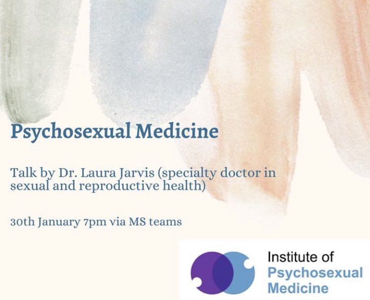 I’m delivering an online talk to Aberdeen University O&G society on Monday 30th January at 7pm.
All Aberdeen uni students are welcome to attend. 
#psychosexual
#sexualproblems 
#sexualdysfunction 
@ipm_org_uk